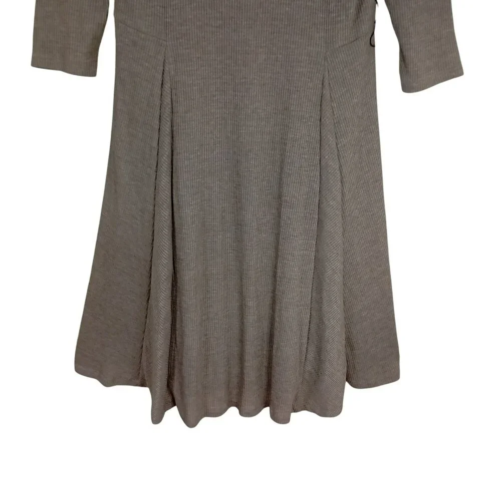 Robbie Bee Midi Dress Size L Attached Scarf L 3/4 Sleeve Ribbed Stretch Fit